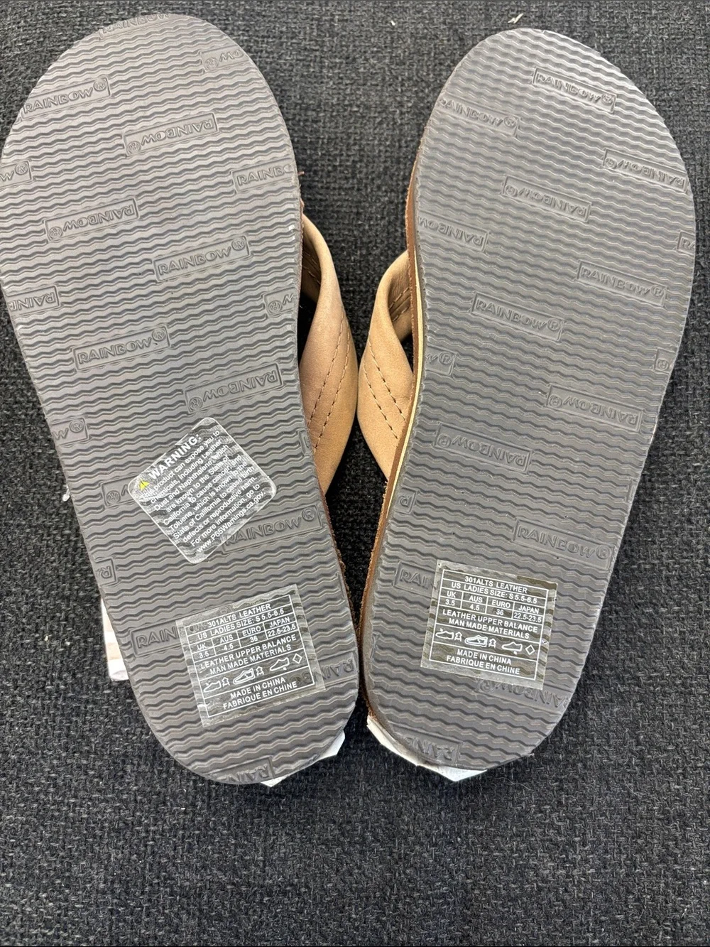 Rainbow Suede Flip Flops in Tan Small 5.5-6.5
